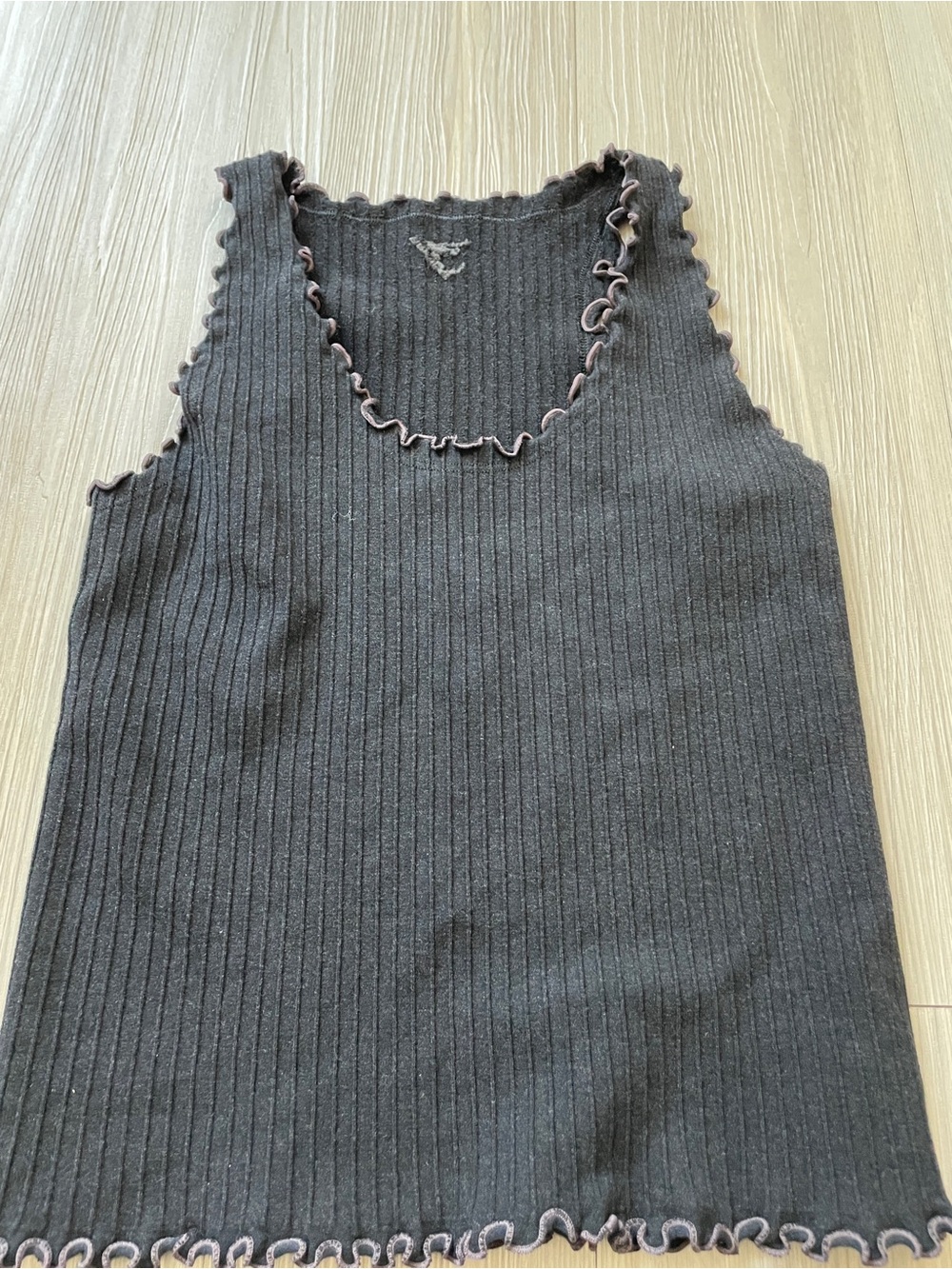 Gymshark Ribbed Black Tank with Ruffle Trim